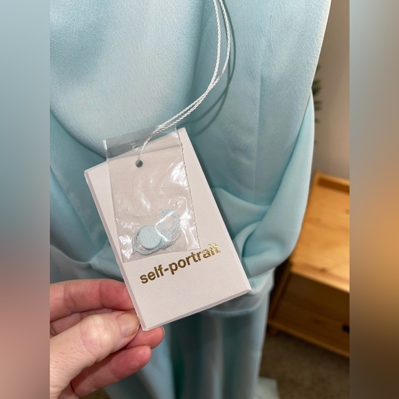 Self Portrait Satin Drape Maxi Dress Duck Egg Blue Evening Formal Gown 10 - Picture 3 of 5